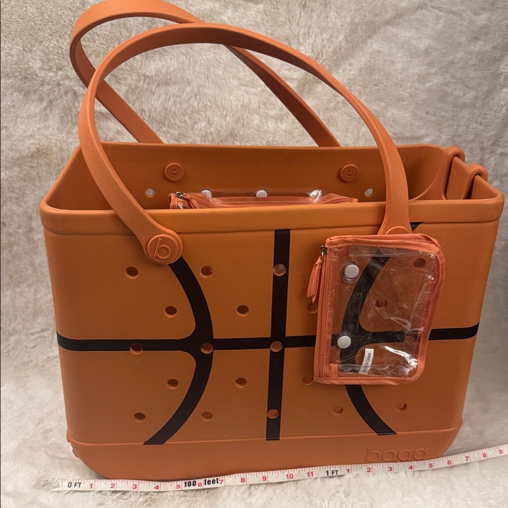 BOGG BAG Orange Basketball-Print Tote with Clear Pouch w free attachments - Picture 7 of 9
